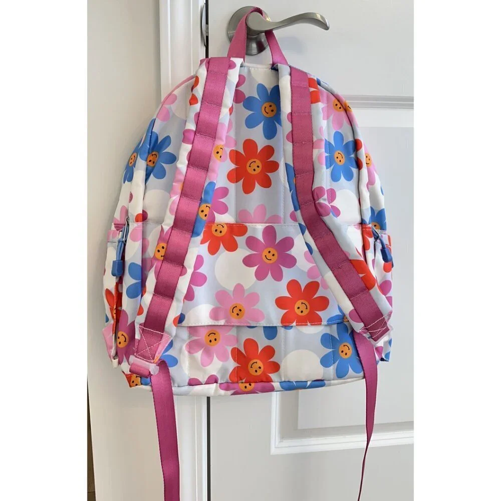 STATE Kids Backpack - White with Blue Pink Red Floral Smiley Print - Picture 9 of 10